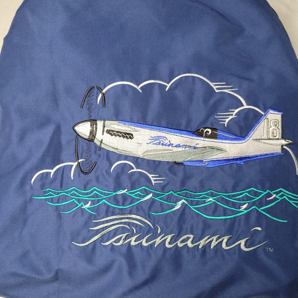 Vintage Tsunami Aviation Racing Jacket Mens Large Blue Made in USA Plane